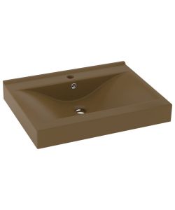 Lavandino con Foro Rubinetto Crema Opaco 60x46 cm in Ceramica