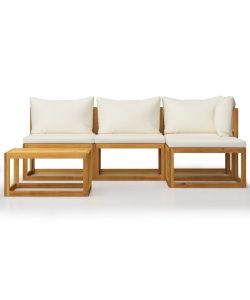 Set Divani da Giardino 5 pz con Cuscini Crema in Legno Acacia