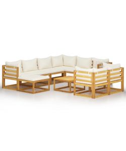 Set Divani da Giardino 10 pz con Cuscini Crema Massello Acacia 3057647