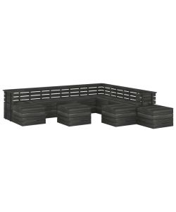 Set Divani da Giardino su Pallet 12 pz Legno Pino Grigio Scuro