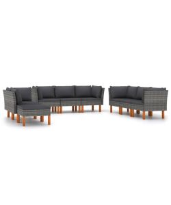 Set Divani da Giardino 9 pz con Cuscini in Polyrattan Grigio 3059726