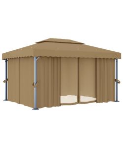 Gazebo con Tende 4x3 cm Grigio Talpa in Alluminio