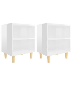 Comodini Gambe in Legno Massello 2 pz Bianco Lucido 40x30x50 cm