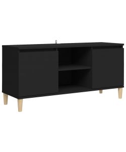 Comodino con Gambe in Legno Massello Nero 103,5x30x50 cm