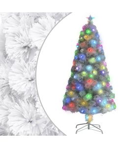 Albero Natale Artificiale con LED Bianco 120 cm Fibra Ottica