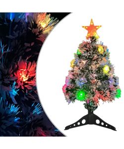 Albero Natale Artificiale LED Bianco e Blu 64 cm Fibra Ottica