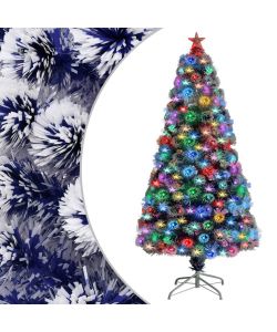 Albero Natale Artificiale LED Bianco e Blu 120 cm Fibra Ottica