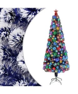 Albero Natale Artificiale LED Bianco e Blu 210 cm Fibra Ottica