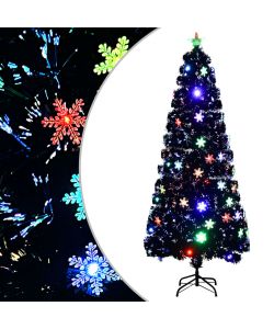 Albero Natale con Fiocchi di Neve a LED Nero 210cm Fibra Ottica