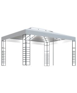 Gazebo con Stringa di Luci LED 4x3x2,7 m Bianco