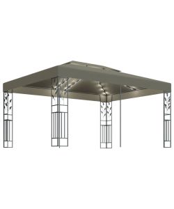 Gazebo con Tetto Doppio e Luci LED 3x4 m Grigio Talpa