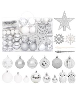 Set Addobbi di Natale 108 pz Argento e Bianco