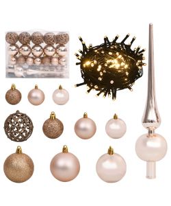 Set con 61 Palline di Natale Punta e 150 Luci LED Oro Rosato