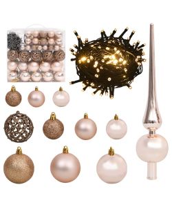 Set con 120 Palline di Natale Punta e 300 Luci LED Oro Rosato