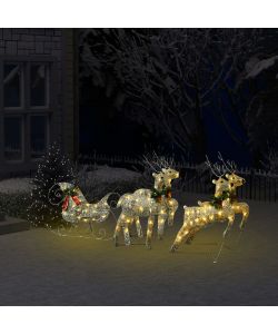 Renne e Slitta Decorazione Natalizia per Esterni 100 LED Oro