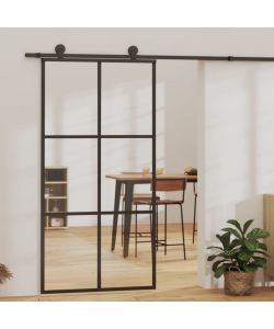 Porta Scorrevole in Vetro ESG e Alluminio 102x205 cm Nera