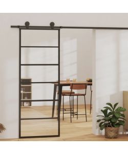 Porta Scorrevole in Vetro ESG e Alluminio 76x205 cm Nera 151014