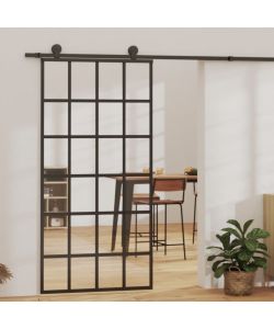 Porta Scorrevole in Vetro ESG e Alluminio 102x205 cm Nera 151022