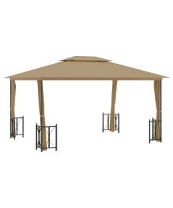 Gazebo con Teli Laterali e Doppio Tetto 3x4 m Tortora