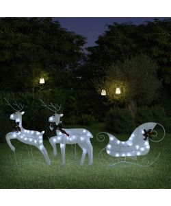 Renne e Slitta di Natale Decorazione Esterni 60 LED Bianco