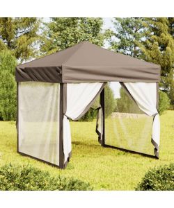 Tenda per Feste Pieghevole con Pareti Laterali Tortora 2x2 m