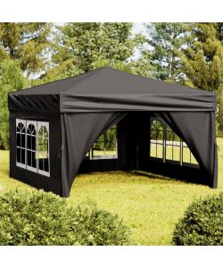 Tenda per Feste Pieghevole con Pareti Laterali Nero 3x3 m