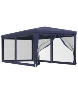 Tenda per Feste con 6 Pareti Laterali in Rete Blu 3x6 m HDPE