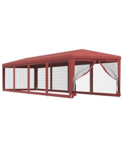 Tenda per Feste con 10 Pareti Laterali in Rete Rosso 3x12m HDPE