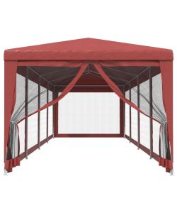 Tenda per Feste con 10 Pareti Laterali in Rete Rosso 3x12m HDPE
