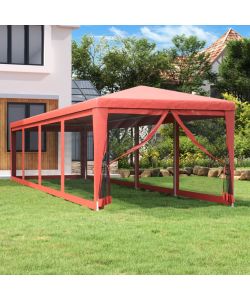 Tenda per Feste con 10 Pareti Laterali in Rete Rosso 3x12m HDPE