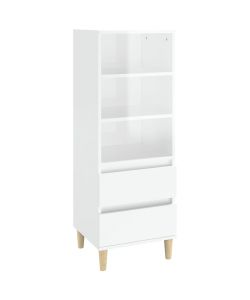 Credenza Bianco Lucido 40x36x110 cm in Legno Multistrato