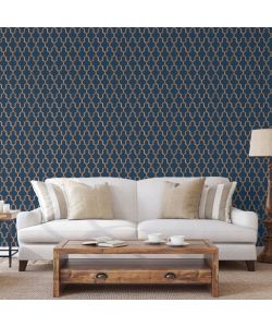 DUTCH WALLCOVERINGS Carta da Parati Geometric Blu e Oro